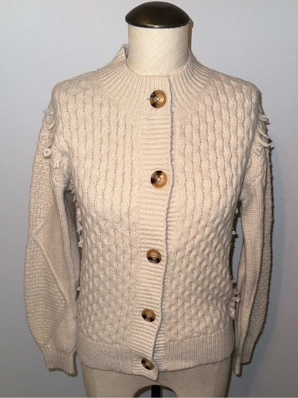 NWT Ann Taylor Wool Blend Button Down Fringe Cardigan Size XXS